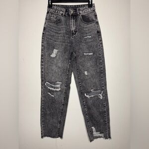 Levi’s ribcage straight ankle high waisted distressed gray denim jean